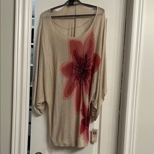 INC Beige and Red Floral Women's Top 3x